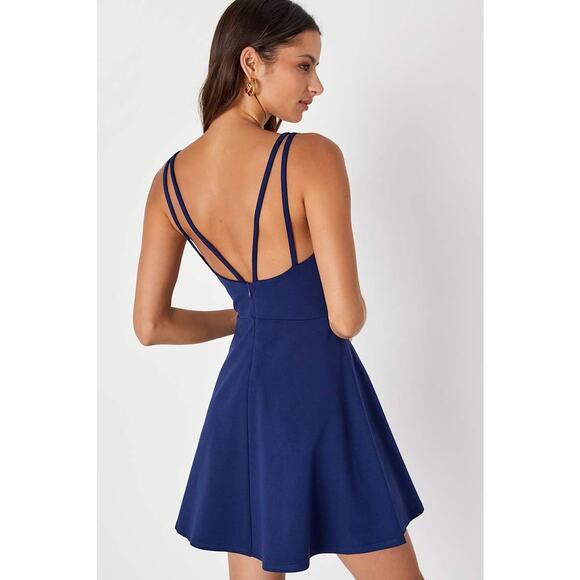 Lulus Forever Crush Navy Blue Strappy Sleeveless Skater Dress - Picture 2 of 5